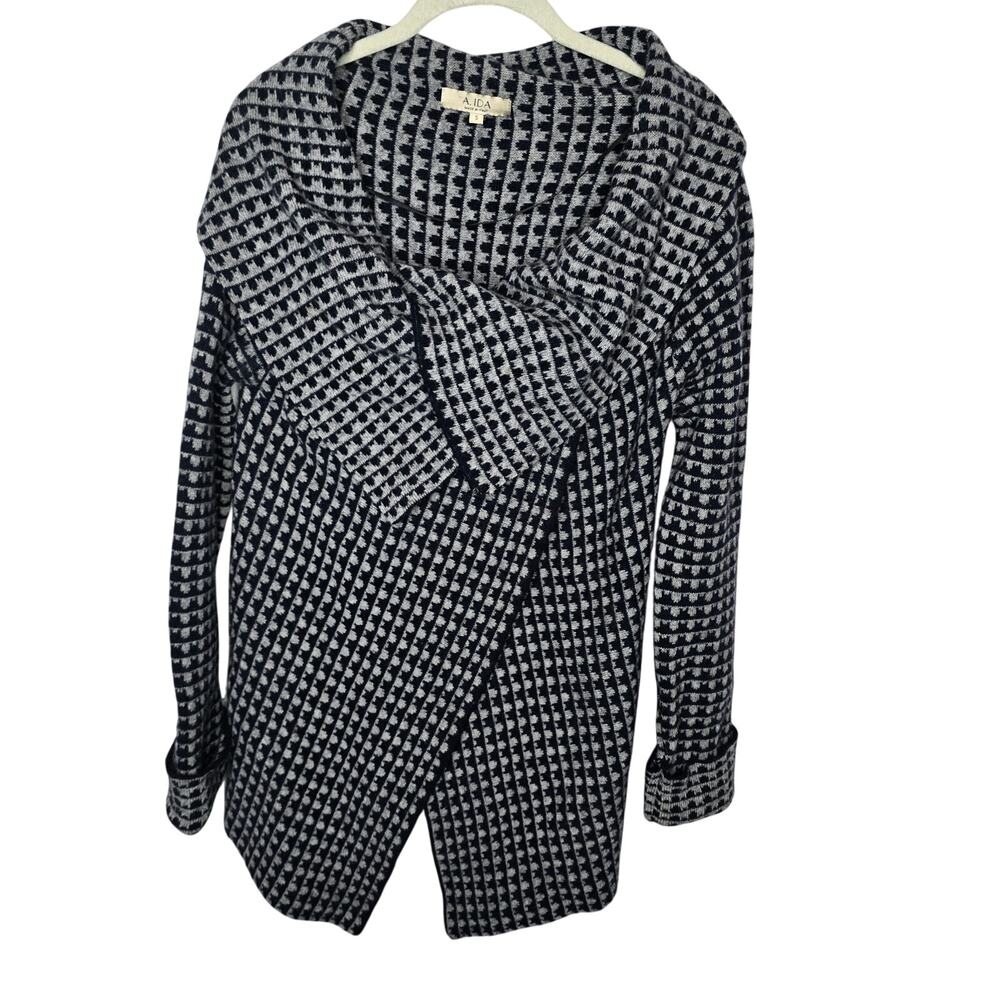 A.IDA Italy Blue Gray Houndstooth Wool Blend Asymmetrical Sweater Size Small